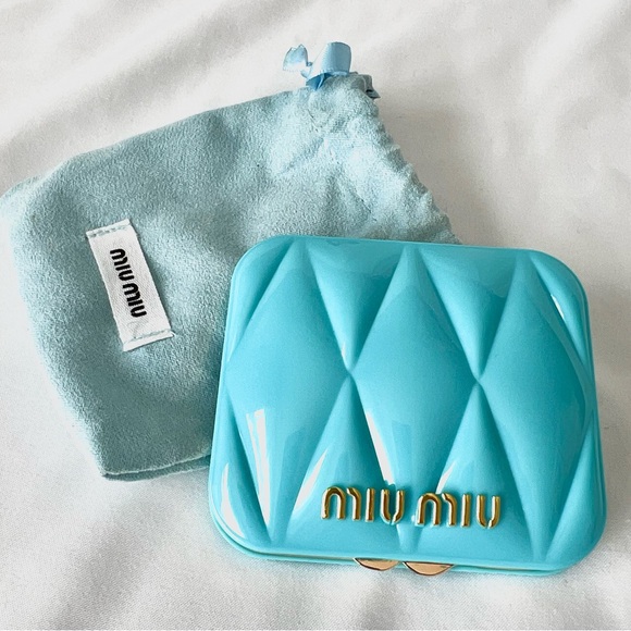Miu Miu Accessories - Miu Miu Turquoise Quilted Compact Mirror